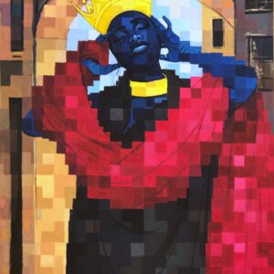 Woman King -21st Century, Contemporary, Figurative, Pixelated, Red, Crown Africa, 2024